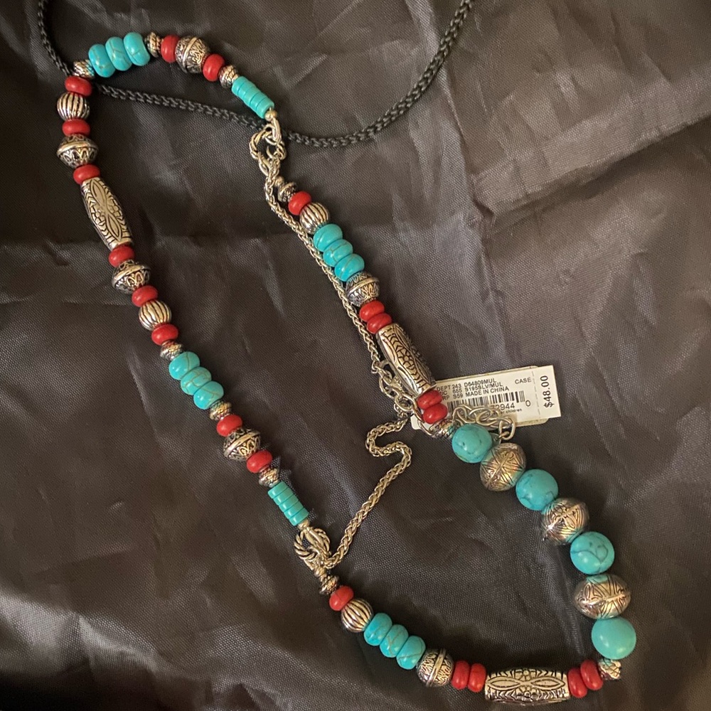 Turquoise and Red Beaded Necklace